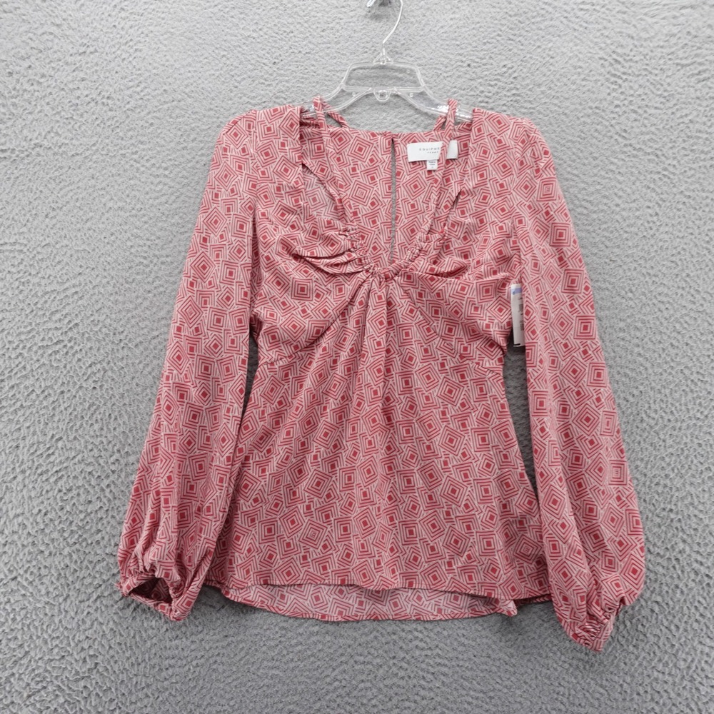 Equipment Femme Red Geometric Silk Balloon Sleeve Peplum Blouse‎ Size 2 NEW